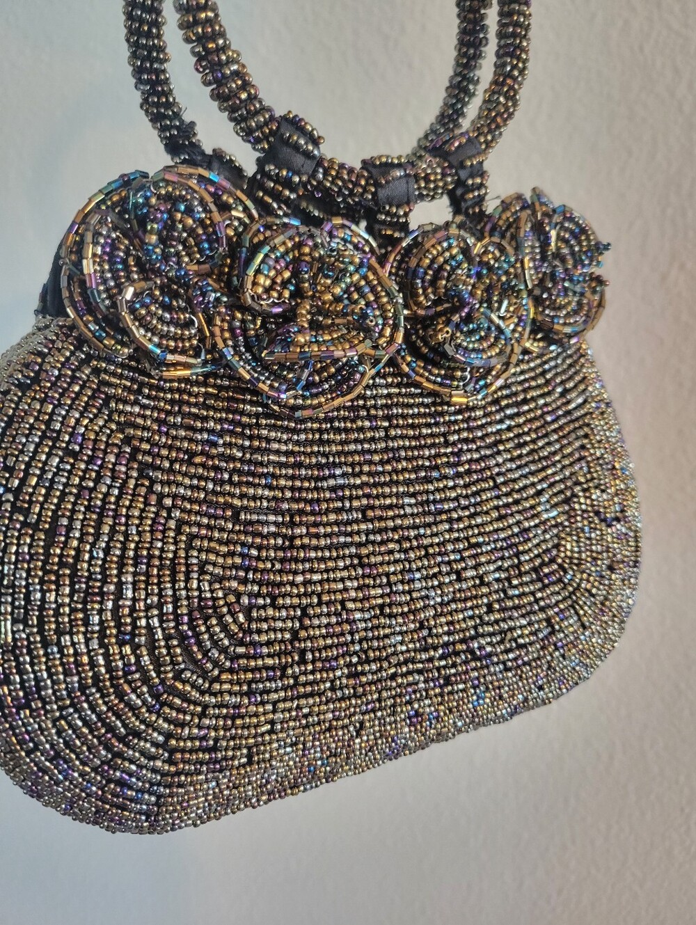 Vintage Small,Glass Beads Floral Evening Bag in Iridescent Color . - Picture 12 of 12